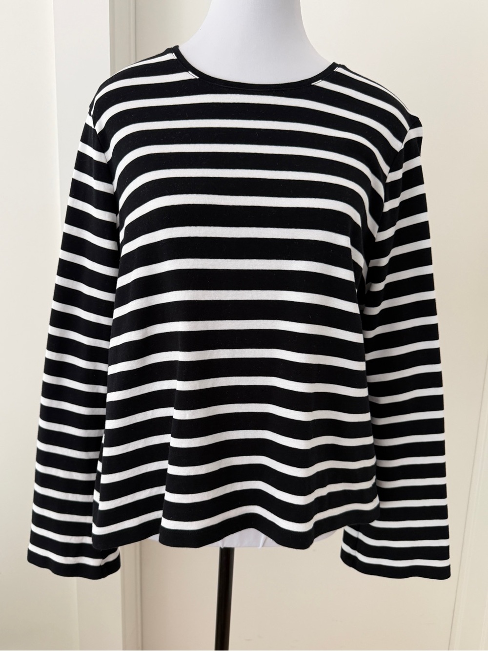 CHICO'S Striped Crew Neck Relaxed Fit T-Shirt Long Bell Sleeve Boxy Nautical